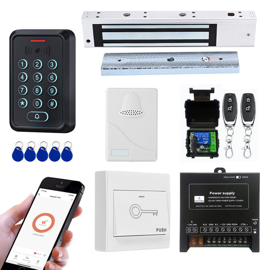 Smart Door Access Control System with 280KG 600lbs Magnetic Lock, WiFi & Tuya App Remote Unlock, Waterproof Keypad Reader (ID & IC Card), Power