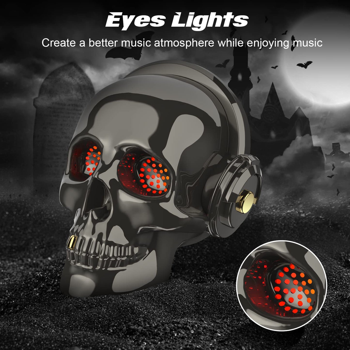 YSEECHENS Skull Bluetooth Speaker Novelty Skeleton Unique Wireless Portable Speakers with Eyes Lights Halloween Decoration (Gray)