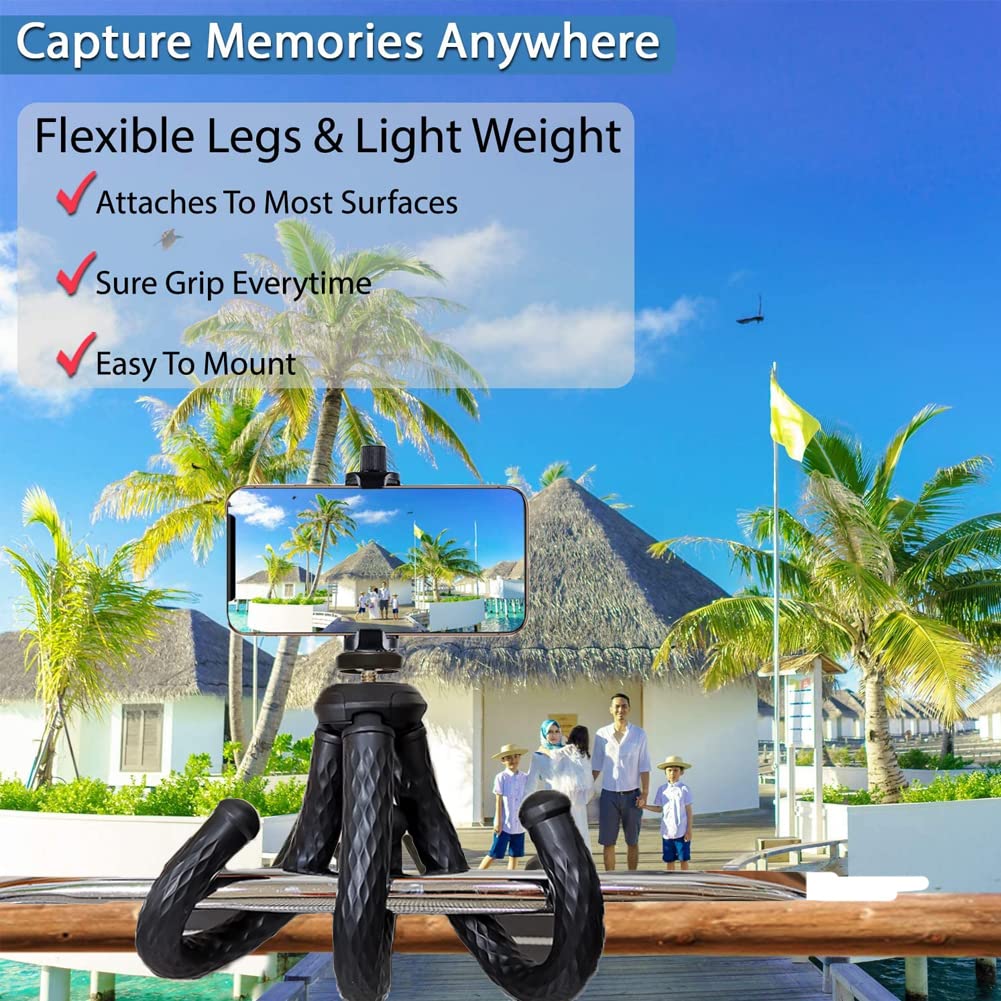 Fugetek Flexible Phone Camera Tripod Stand Holder, with Bluetooth Remote, Compact, Adjustable Legs, Durable Design, Waterproof, GoPro, iPhone XR/XS