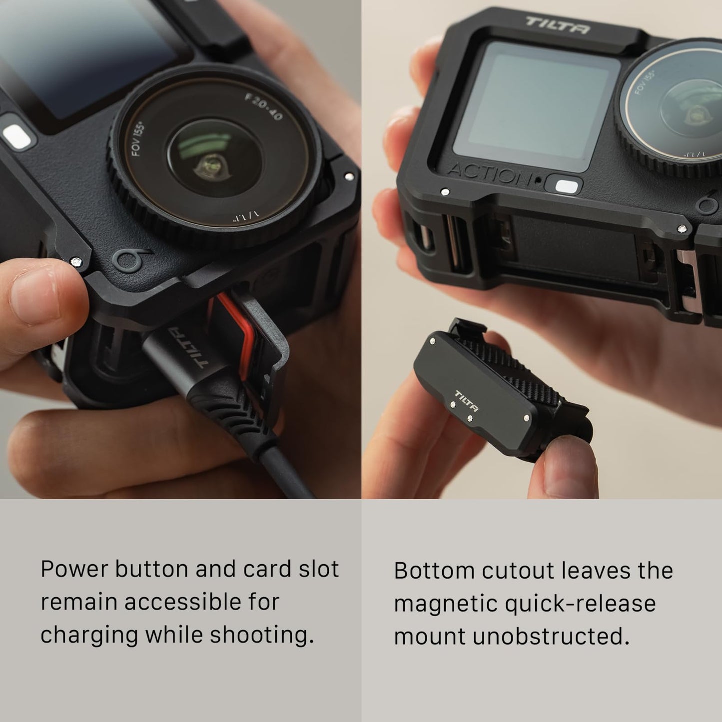 Tilta Camera Cage Base Kit Compatible with DJI Osmo Action 6 | Magnetic Quick Release Baseplate Included | 1/4"-20 Thread with Locating Points | Cold
