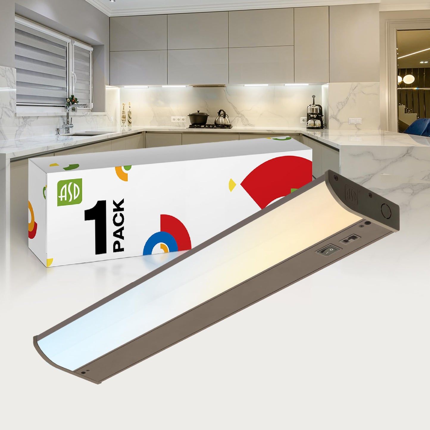 ASD LED Under Cabinet Lighting, 18 inch 8W 715 LM, Dimmable Hardwired Under Cabinet Lights for Kitchen, 3000K Soft/4000K Cool/5000K Daylight, Under