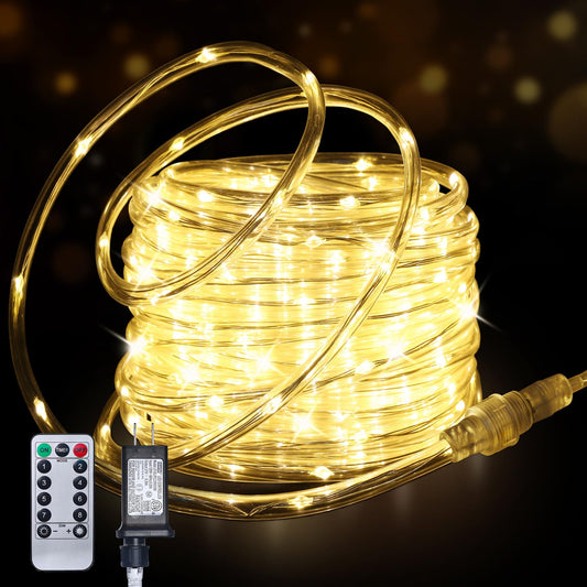 WEGRASY Connectable 50ft Rope Lights Plug in, 300LED Rope Lights IP65 Waterproof Tube Lights with 8 Modes Remote Timer for Outdoor Indoor Patio