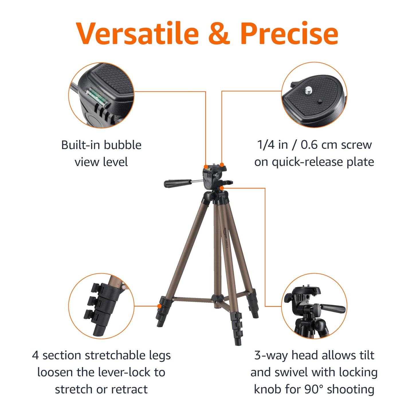 Amazon Basics 50-inch Lightweight Portable Camera Tripod Stand with Quick-Release Plate, Adjustable Height, Aluminum, for Travel Photography