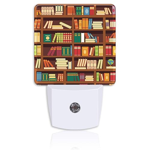 Neidius Retro Bookshelf Plug Night Light,Funny Library Book Night Light Lamp Auto Sensor Energy Efficient Dusk to Dawn Lights for Girls Boys Women