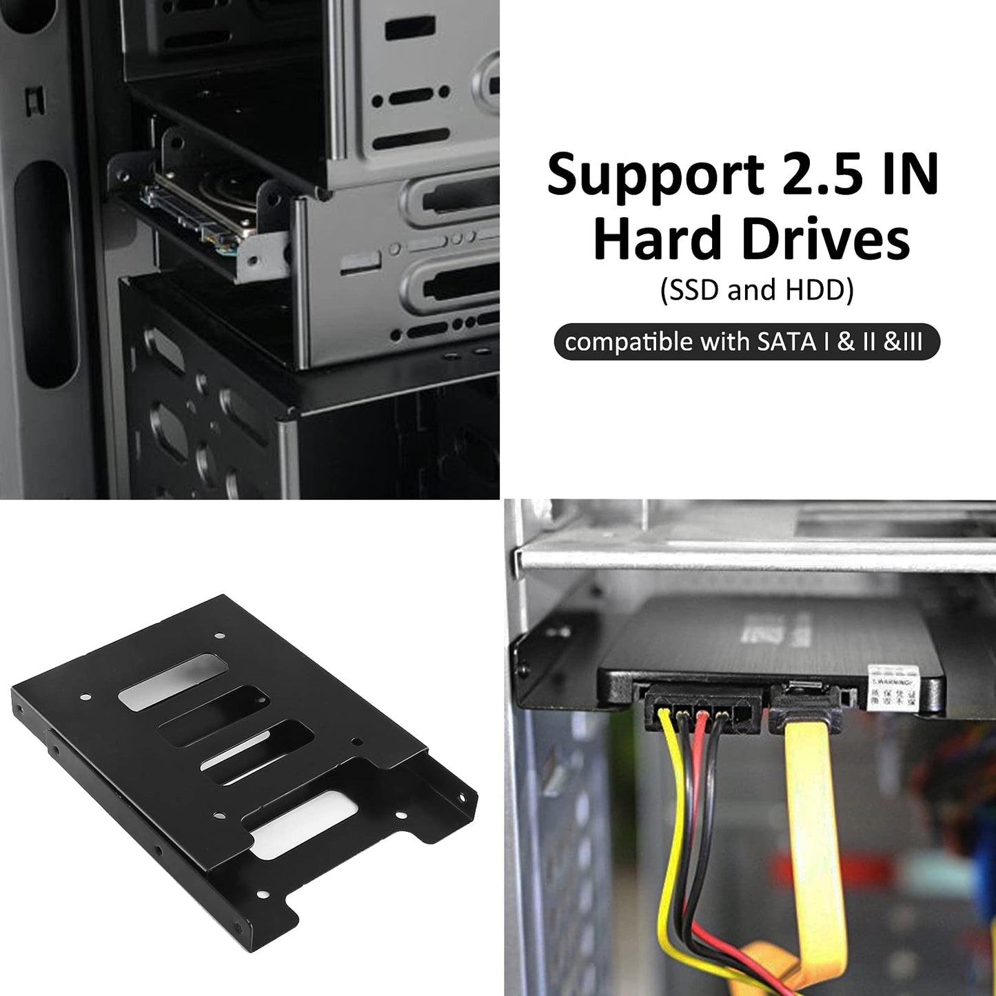 suiwotin 4PCS SSD Bracket 2.5 to 3.5 Adapter, SSD HDD Hard Disk Drive Bays Holder, SSD Mounting Bracket Kit Metal Mounting Bracket Adapter