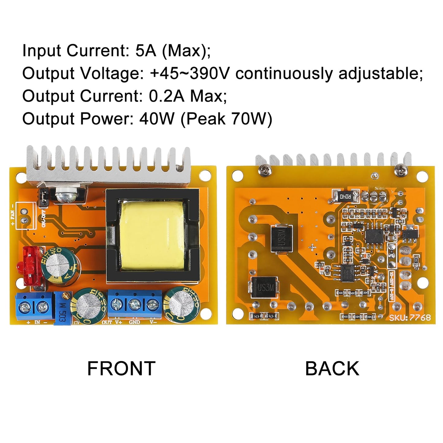 AOICRIE 2pcs DC-DC High Voltage Boost Converter 8V-32V to ±45V-390V ZVS Step-up Booster Module Capacitor Charging Power Supply Module