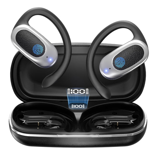 Open Ear Wireless Headphones Air Conduction Earbuds with Mic 42H Playtime Clear Calls LED Digital Display Over Earphones Lightweight Waterproof…