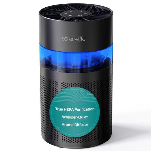 SereneLife Portable Air Purifier - Small Air Purifier with Aroma Box & Ambient Light, High Filtration Efficiency, Filter Change Reminder, 2-Speed
