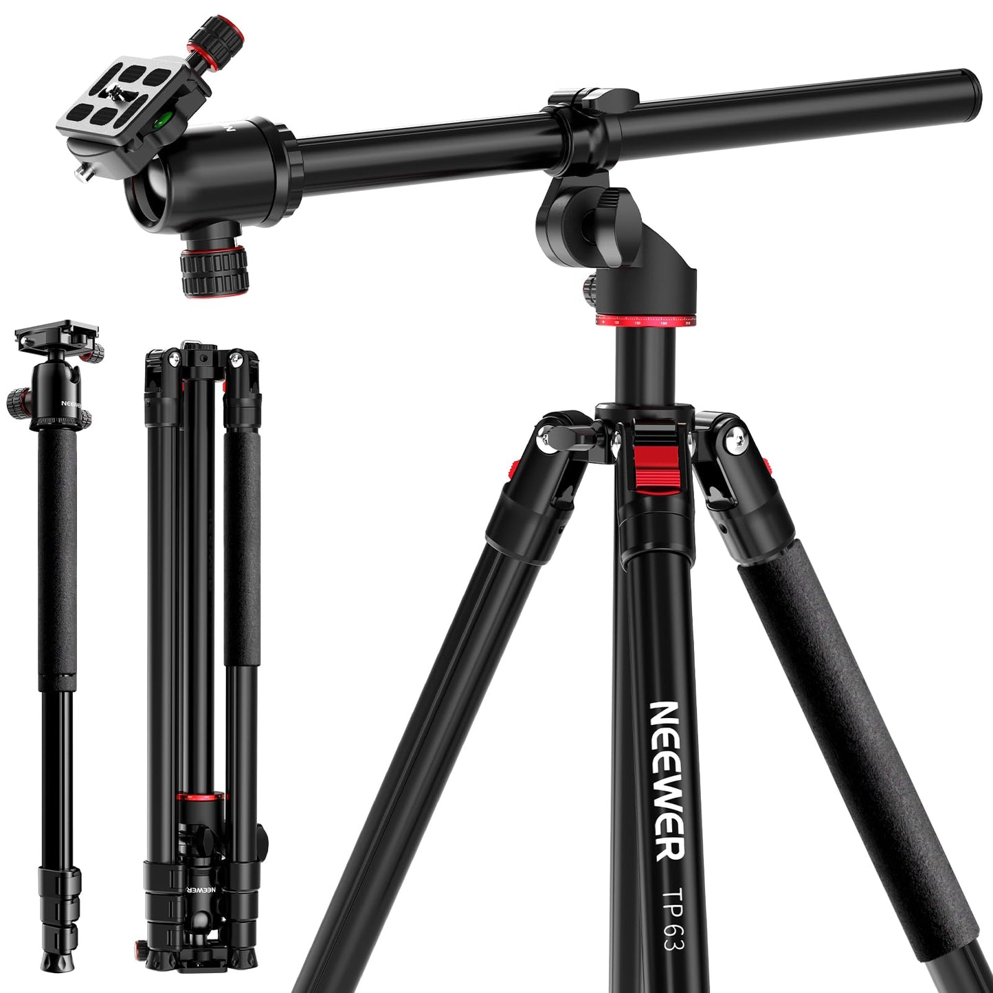 NEEWER 90 Inch Tall Overhead Horizontal Camera Tripod Monopod with Ball Head & Flexible Center Column, Metal DSLR Video Travel Stand, Arca Type QR