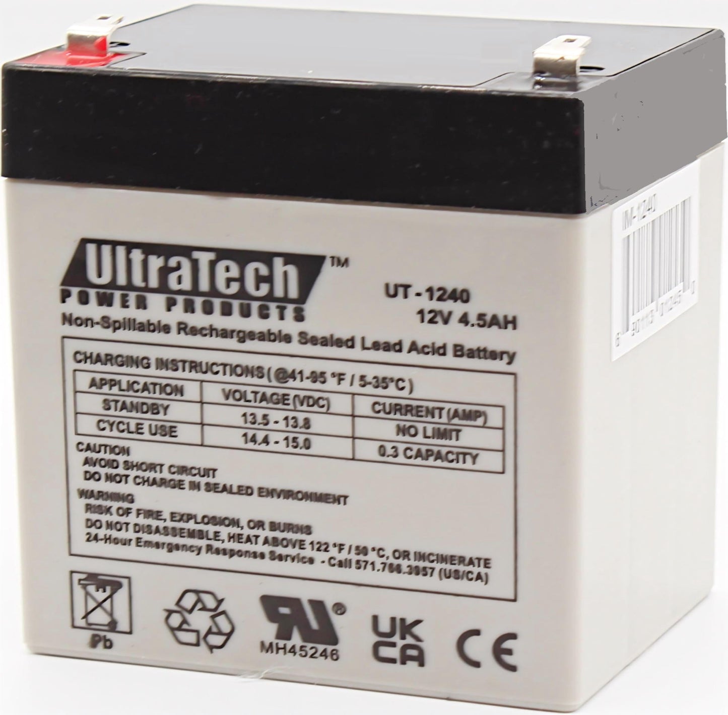 UltraTech UT-1240 / UT-1250-F1 12V, 4.5Ah Sealed Lead Acid Alarm Battery UT1240 UT-1250-F1 ISO9001
