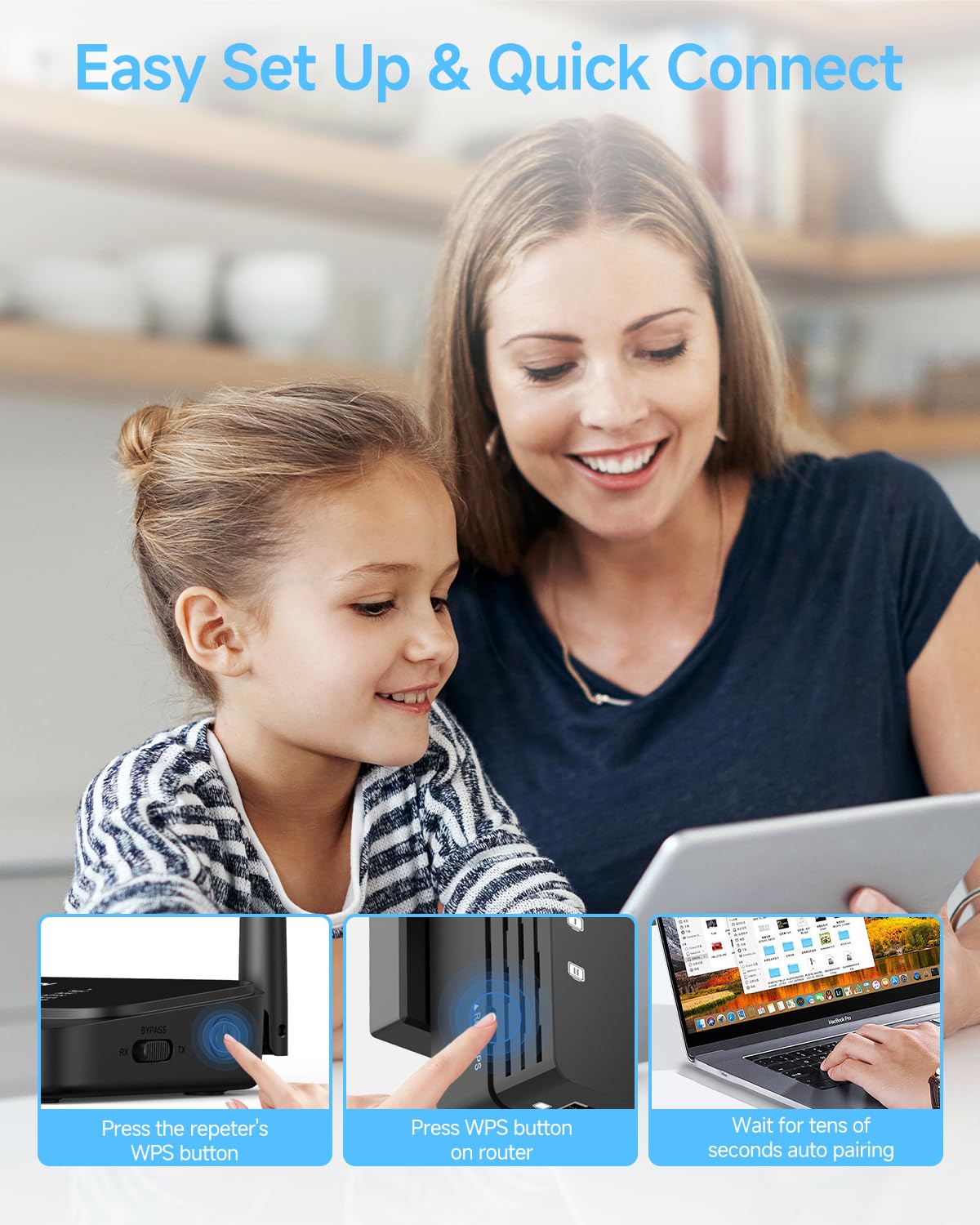 WiFi Extender Signal Booster 1200Mbps, Long Range Extender for Home and Outdoor, 12880 Sq.Ft Range, 105-Device Compatibility, Easy Setup, WiFi