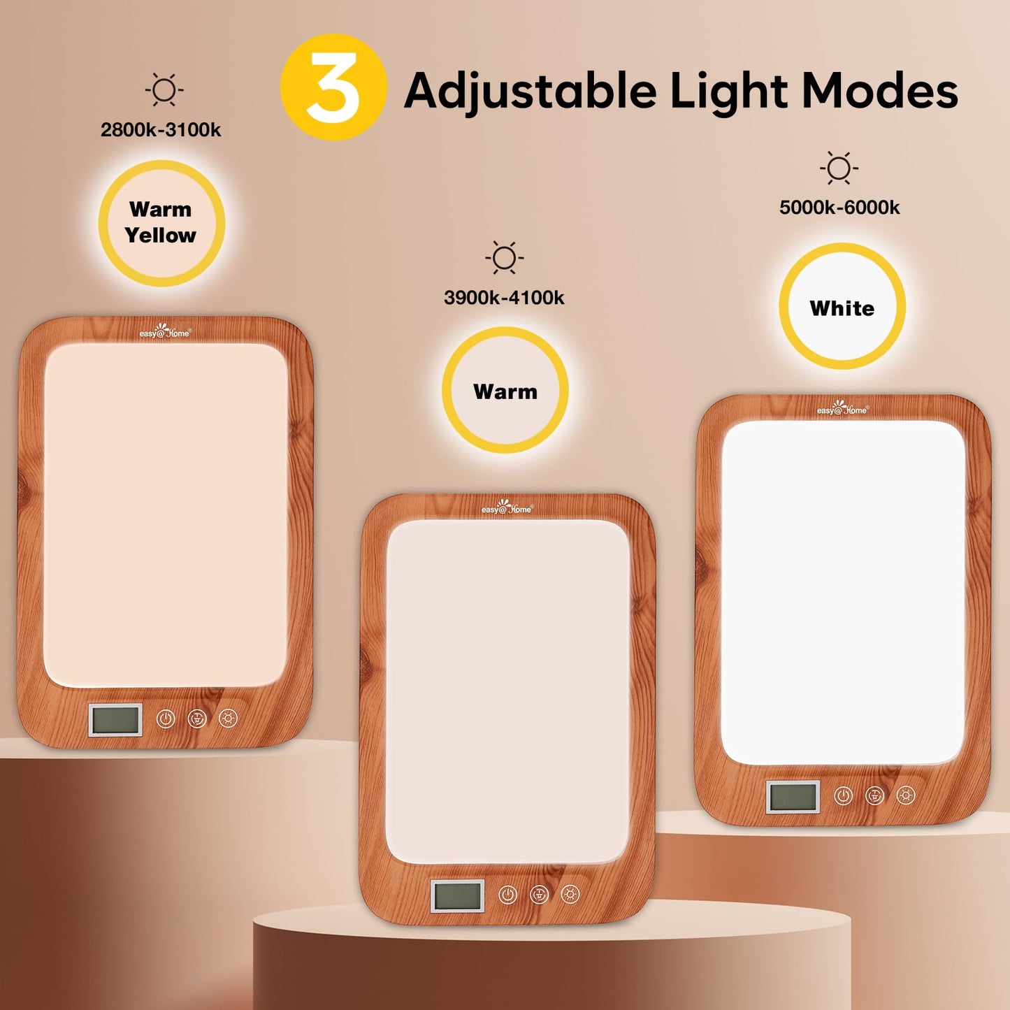 Easy@Home Light Therapy Lamp: LED Light Therapy Energy Lamp UV-Free with 10000 Lux | Sun Lamp with 3 Color Adjustable Brightness Levels | Timer Memory