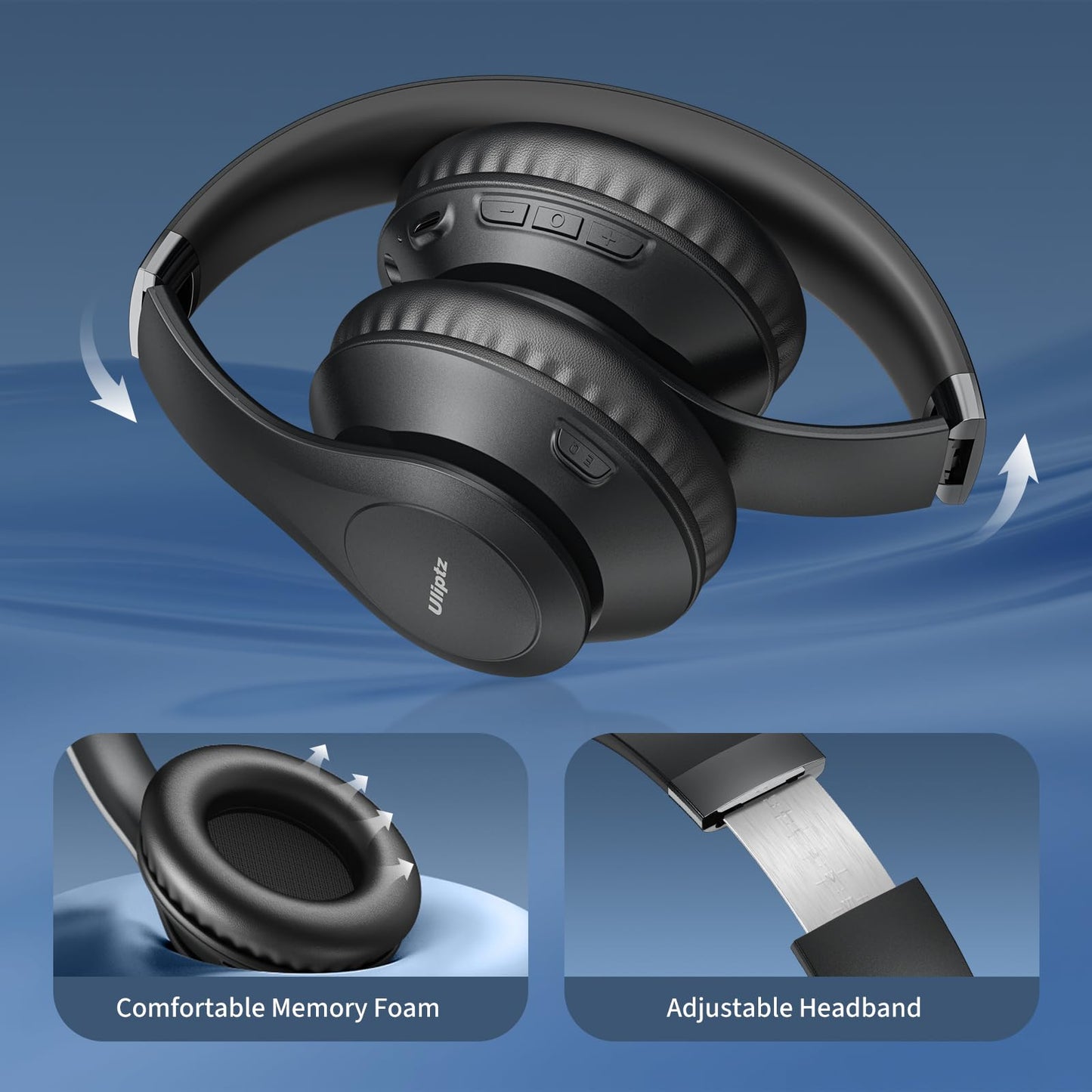 Uliptz Wireless Bluetooth Headphones, 65H Playtime, 6 EQ Sound Modes, HiFi Stereo Over Ear Headphones with Microphone, Foldable Lightweight Bluetooth…