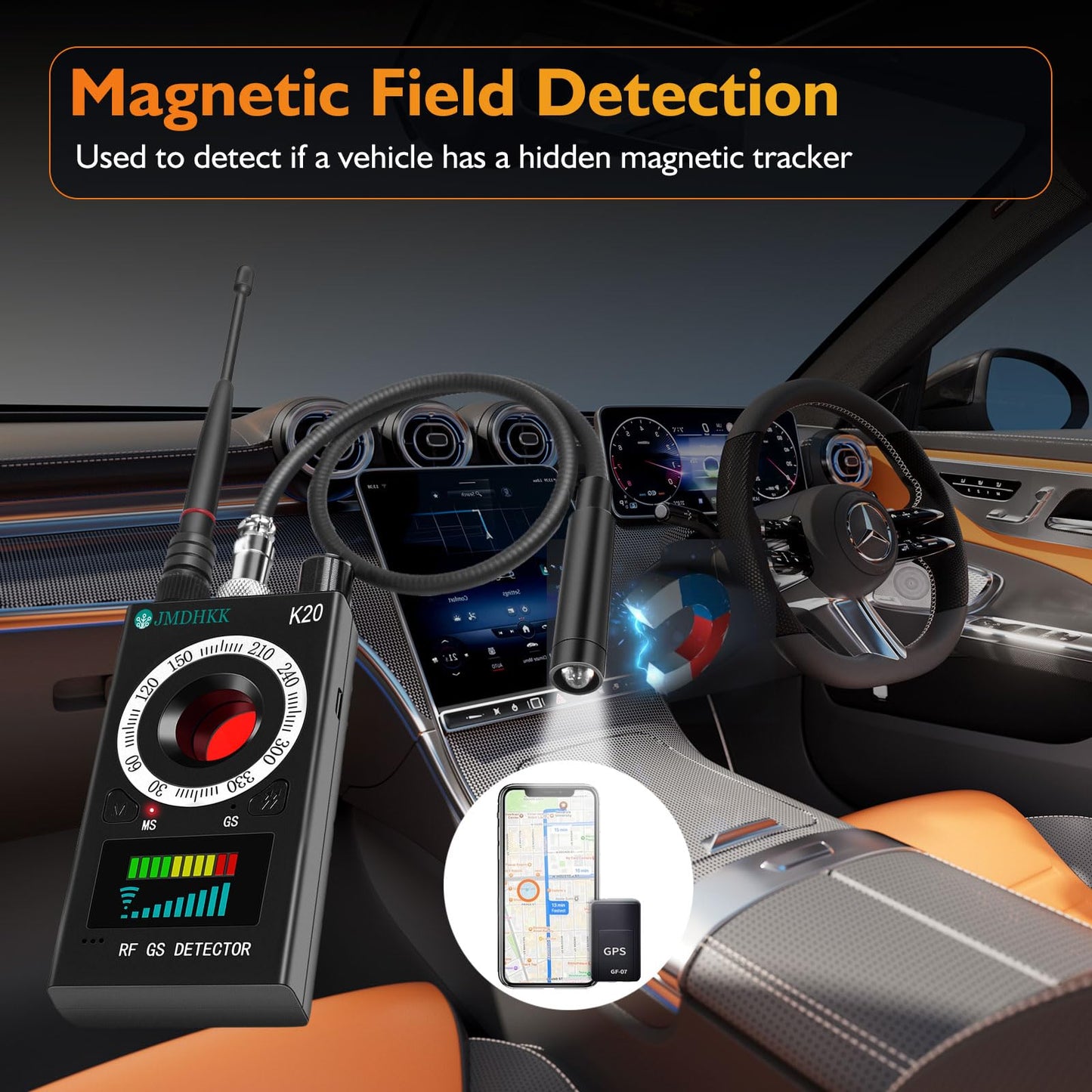 JMDHKK Hidden Camera Detector, Bug Detector, Magnetic Field Detector for Privacy Protection Listing Device in Hotel (Black)