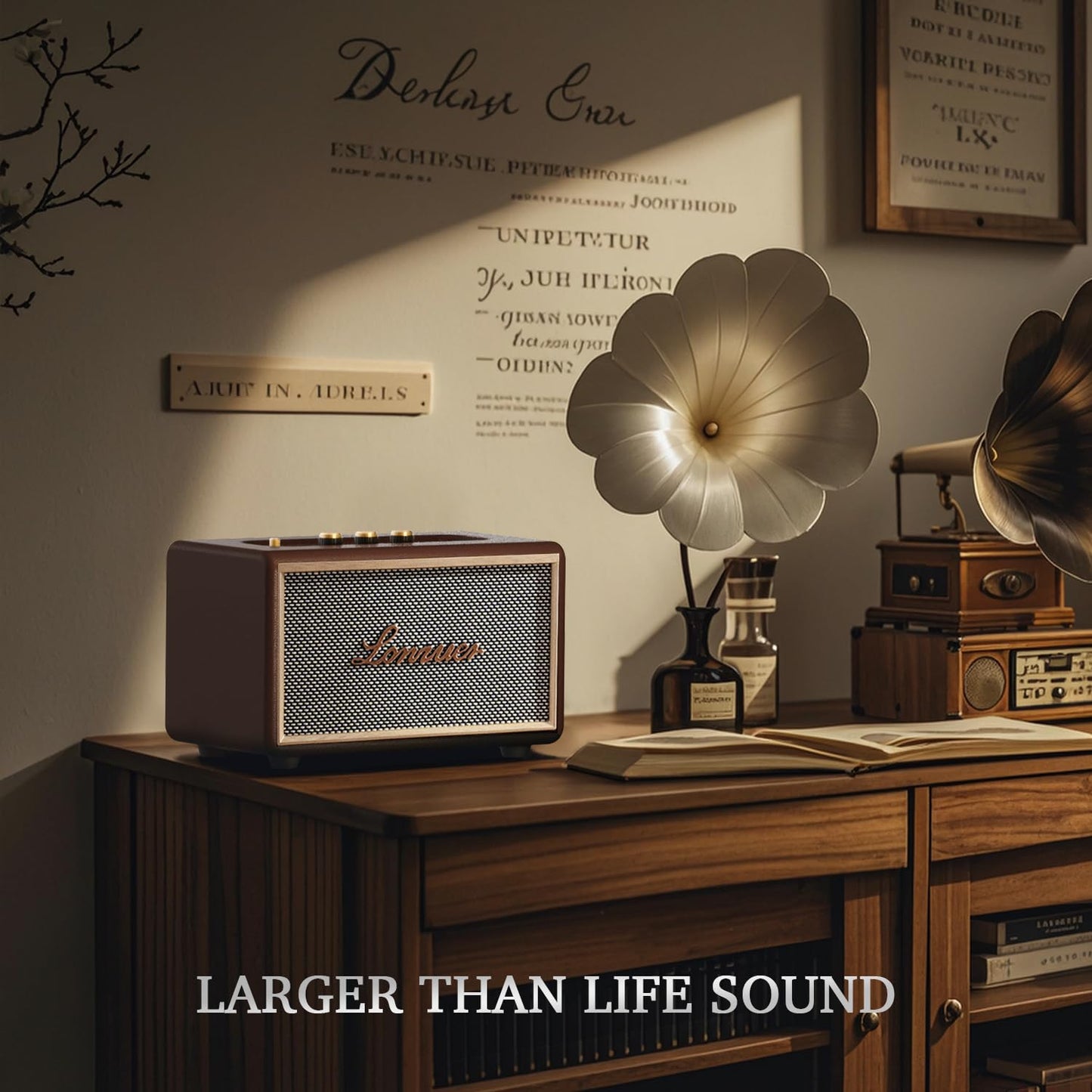 Lonzuer Retro Wooden Portable Wireless 10000mAh Battery Loud Bass Subwoofer TWS Bluetooth Speaker with AUX Input, SD Card Slot, USB Port for Outdoor