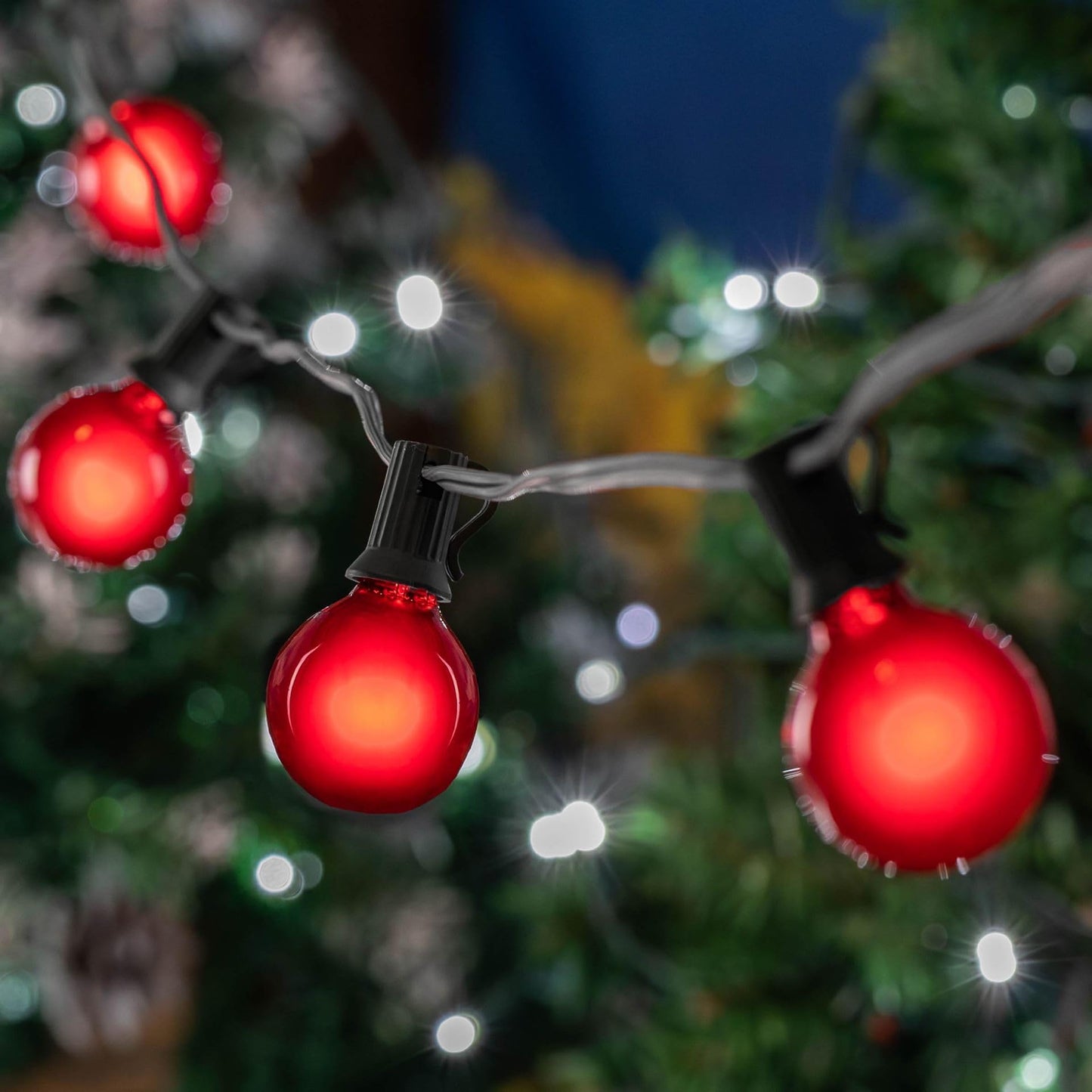 25 Foot G50 Outdoor Patio String Lights with 25 Red Globe Bulbs - Indoor Outdoor String Lights - Market Bistro Café Hanging String Lights - C9/E17