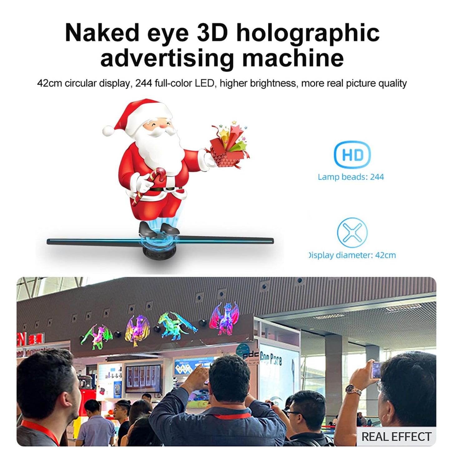 2025 New 3D Hologram Led Fan, 3D Animated Holographic Projector Advertising Display, 16.5in Projection Fan Spinner with Remote and Bluetooth,