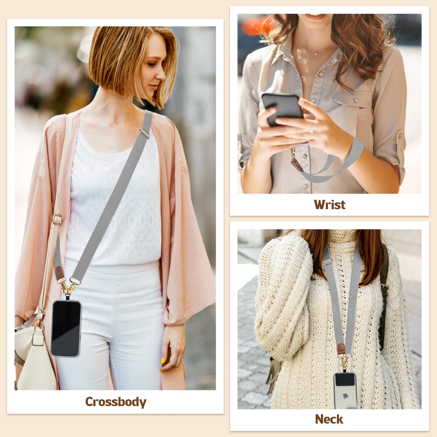 TiMOVO Adjustable Anti-Theft Phone Lanyard - Crossbody & Wrist Strap for Smartphones, Convenient Phone Chain for Hands-Free Use, Gray