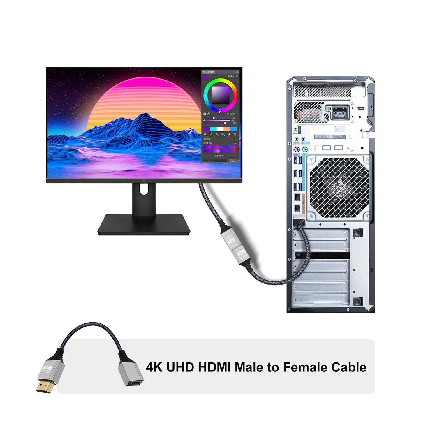 HuaLiSiJi HDMI Extension Cable HDMI Male to Female Cable 4K 60Hz 18Gbps UHD High Speed Nylon Braided Lead Support 3D, ARC, Ethernet for Computers, Blu