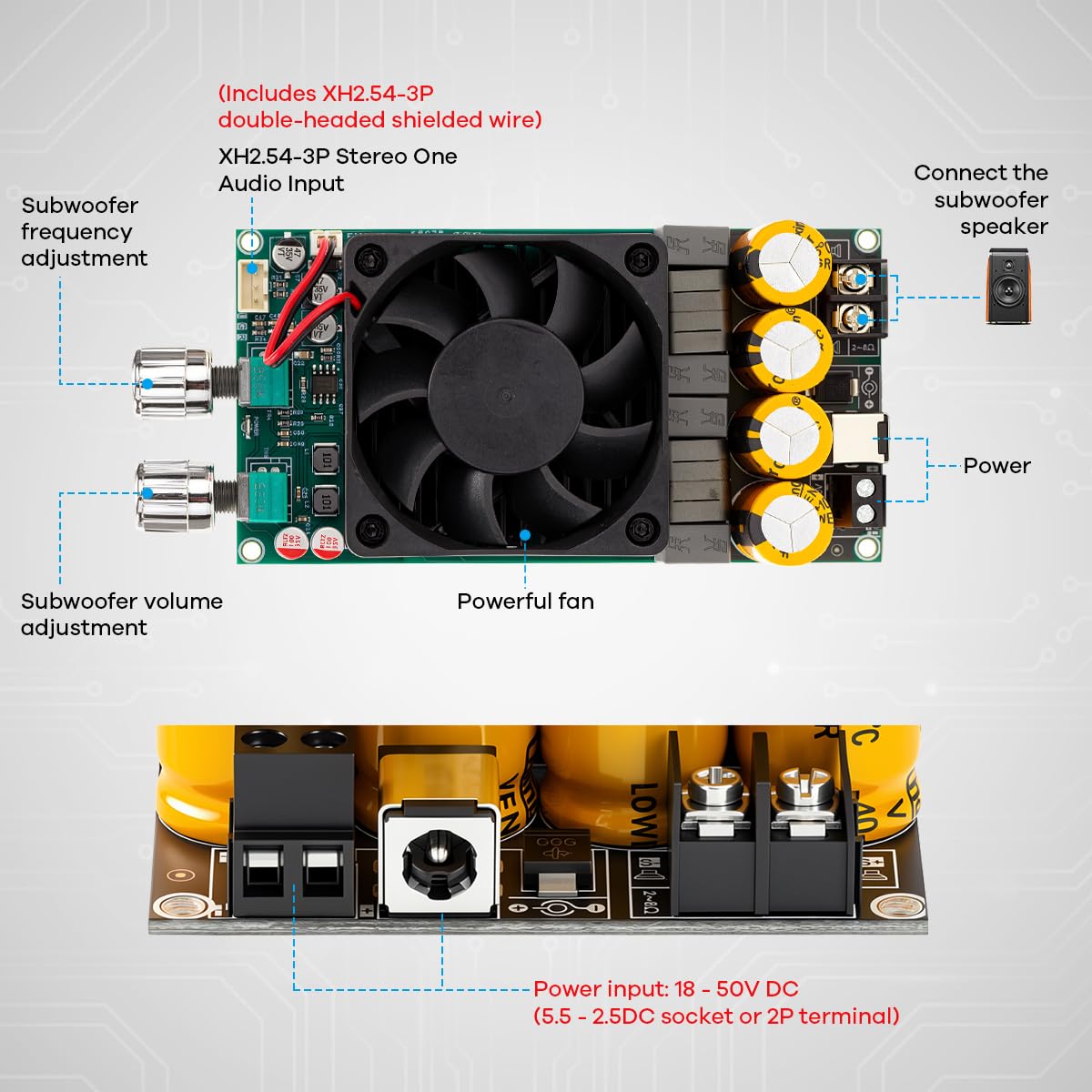 Hosyond ZK-6001 600W Active Subwoofer Amplifier Board TPA3225 Mono Pure Power Amplifier with Frequency Volume Adjustment for Home Car DIY Audio System