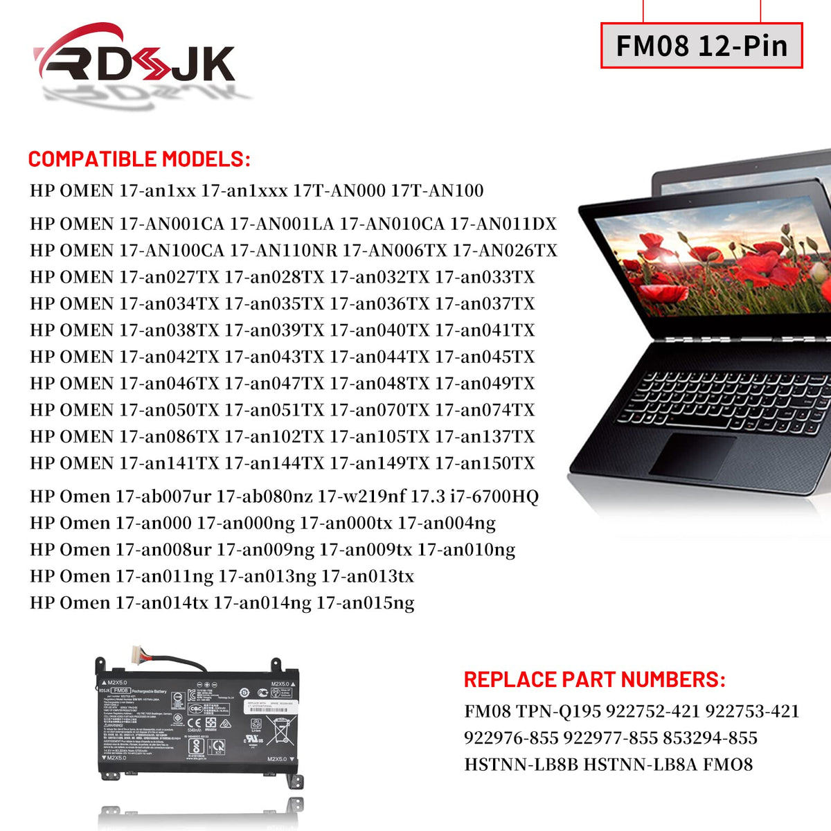 FM08 Laptop Battery for HP Omen 17-AN013TX 17-AN014TX 17-AN014NG 17-AN012DX 17-AN041NG 17-AN080NZ 17-AN001CA AN1XX HSTNN-LB8A HSTNN-LB8B 922752-421