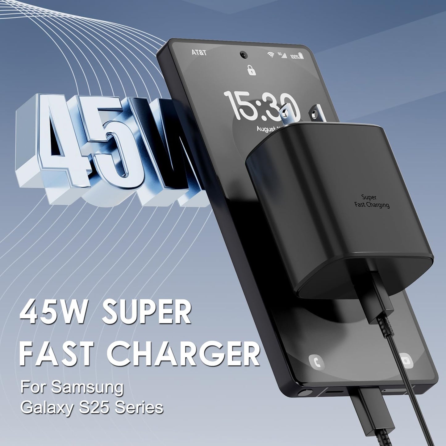 Samsung 45W Super Fast Charger USB C Android Phone Charger Fast Charging Block with 2*6.6FT 1*10FT Charge Cord for Samsung Galaxy S26