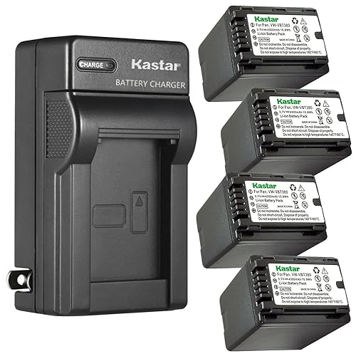 Kastar 4-Pack Battery and AC Wall Charger Replacement for Panasonic HC-V160K, HC-V160GK, HC-V180, HC-V180K, HC-V180GK, HC-V201, HC-V201K, HC-V210