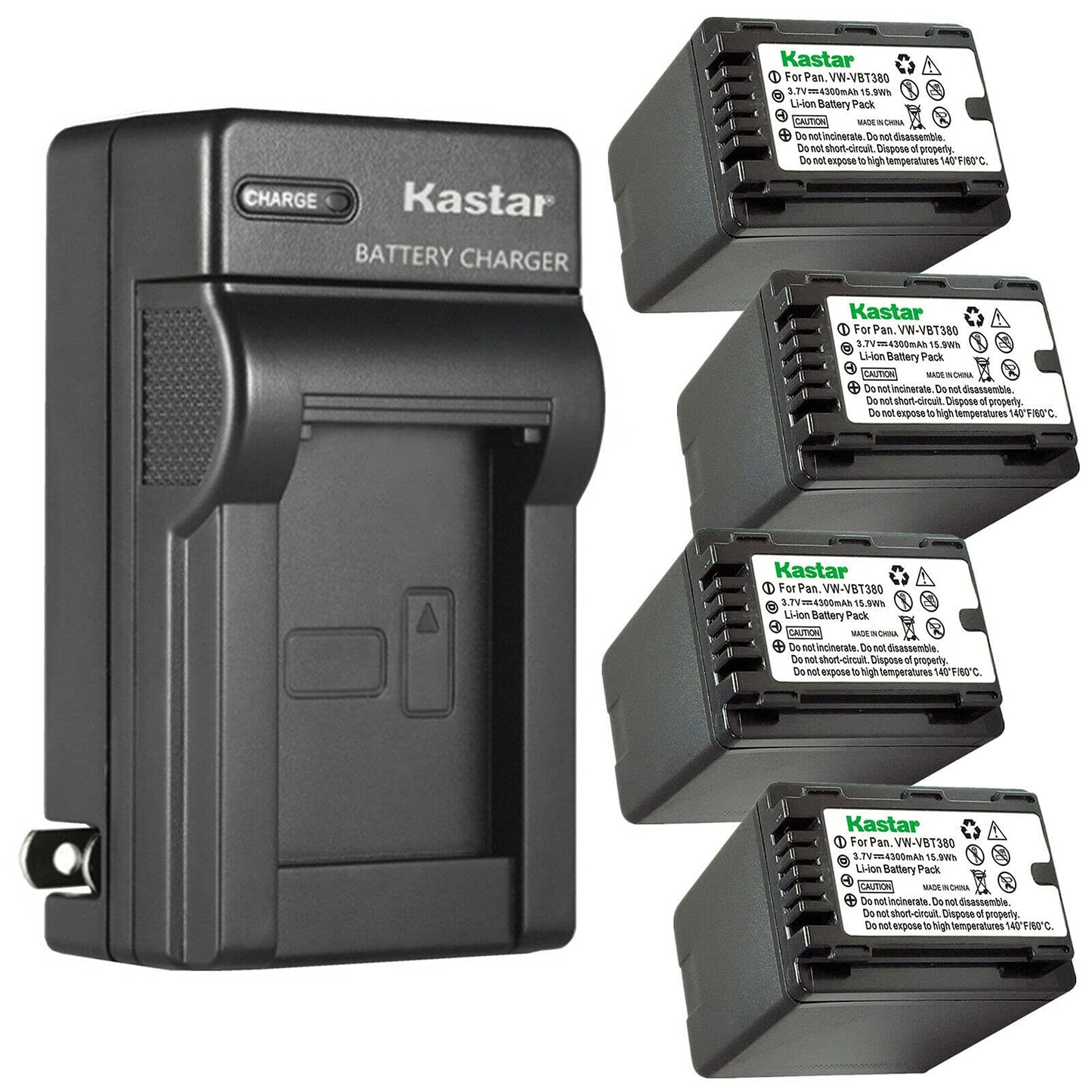Kastar 4-Pack Battery and AC Wall Charger Replacement for Panasonic HC-V160K, HC-V160GK, HC-V180, HC-V180K, HC-V180GK, HC-V201, HC-V201K, HC-V210