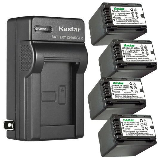 Kastar 4-Pack Battery and AC Wall Charger Replacement for Panasonic HC-V160K, HC-V160GK, HC-V180, HC-V180K, HC-V180GK, HC-V201, HC-V201K, HC-V210