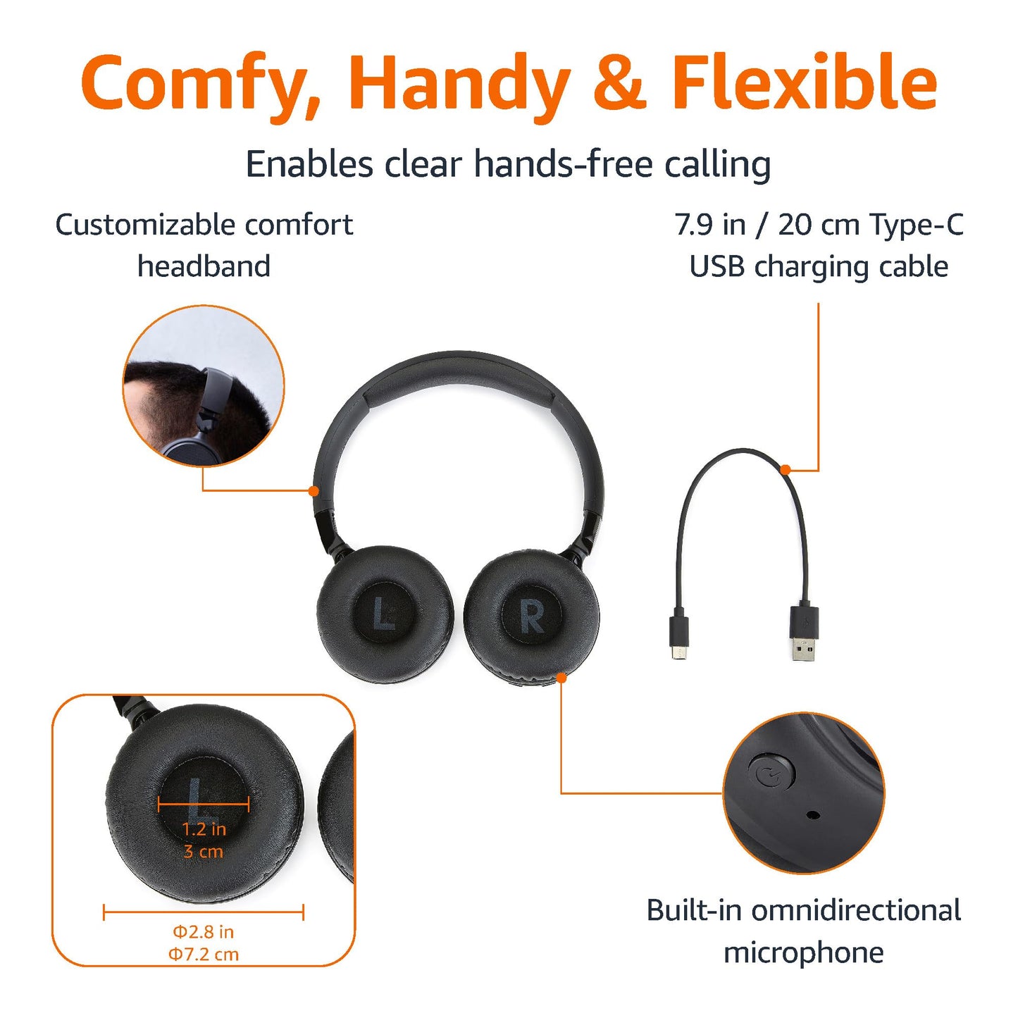 Amazon Basics Bluetooth On-Ear Headphones Wireless with Microphone, Deep Bass, 35 Hour Playtime, Foldable, Collapsible, Portable Travel Friendly
