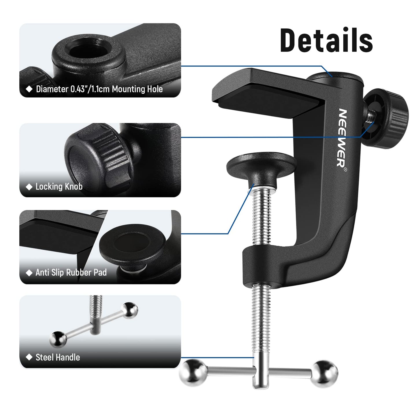 NEEWER Metal Table Mounting Clamp for Microphone Suspension Boom Scissor Arm Stand Holder with an Adjustable Positioning Screw, Fits up to