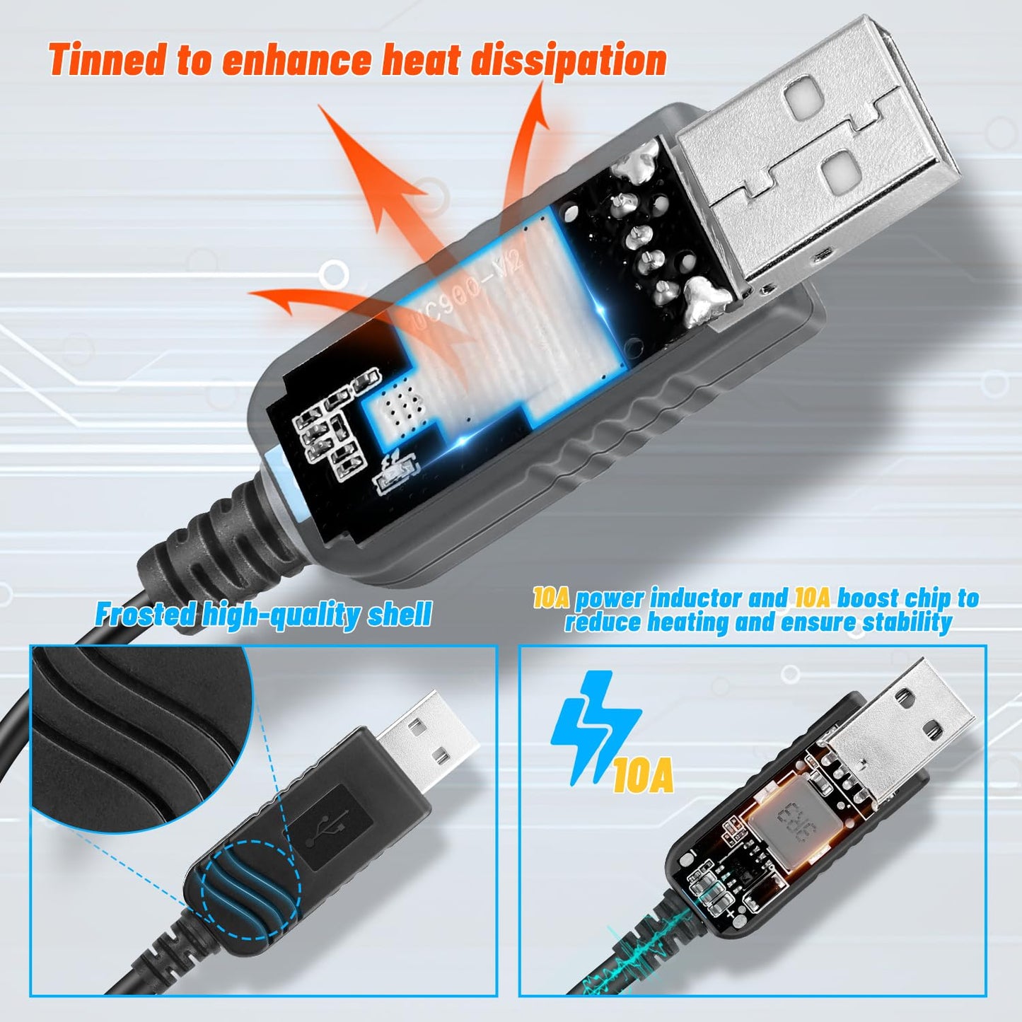 FARSENSE USB to DC 12V Step Up Power Cable (3ft), DC Jack 5.5 x 2.5mm (3.5 x 1.35mm) USB Boost Converter with LED Indicator