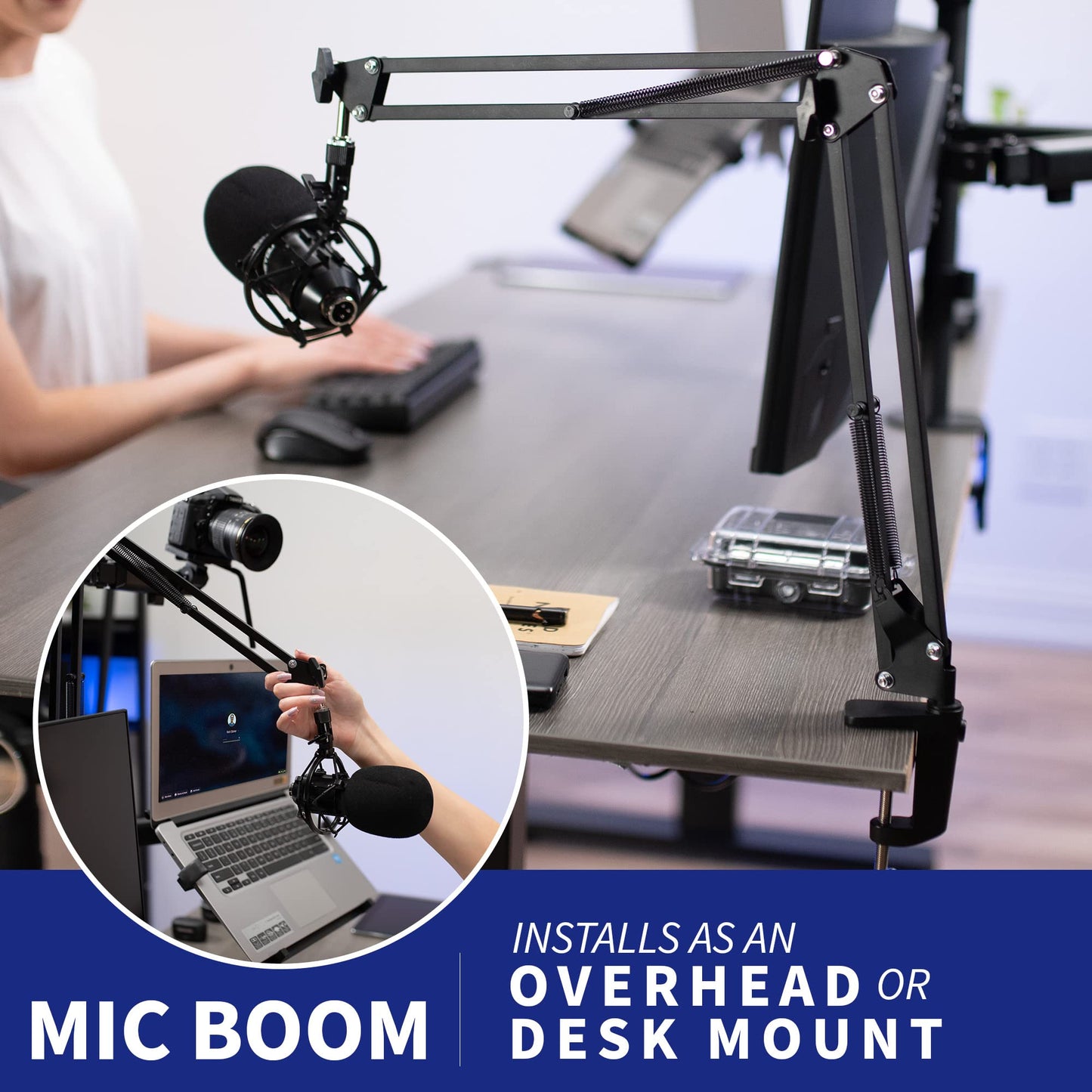 VIVO All-in-One Computer Studio Desk Mount, Mic Boom, Dual Monitor Mount up to 32 inches, Laptop Stand, Livestream Arms Compatible with Cameras