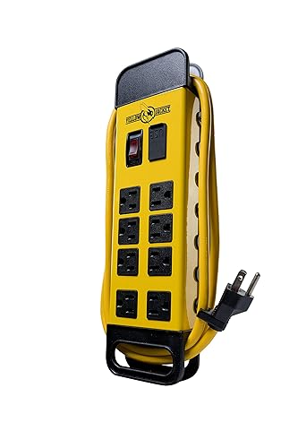 Southwire Yellow Jacket Power Block - 8 Outlet Heavy Duty Metal Power Strip - Dual USB Ports for Fast Charging - Rugged Workshop Design - 6 Ft Yellow