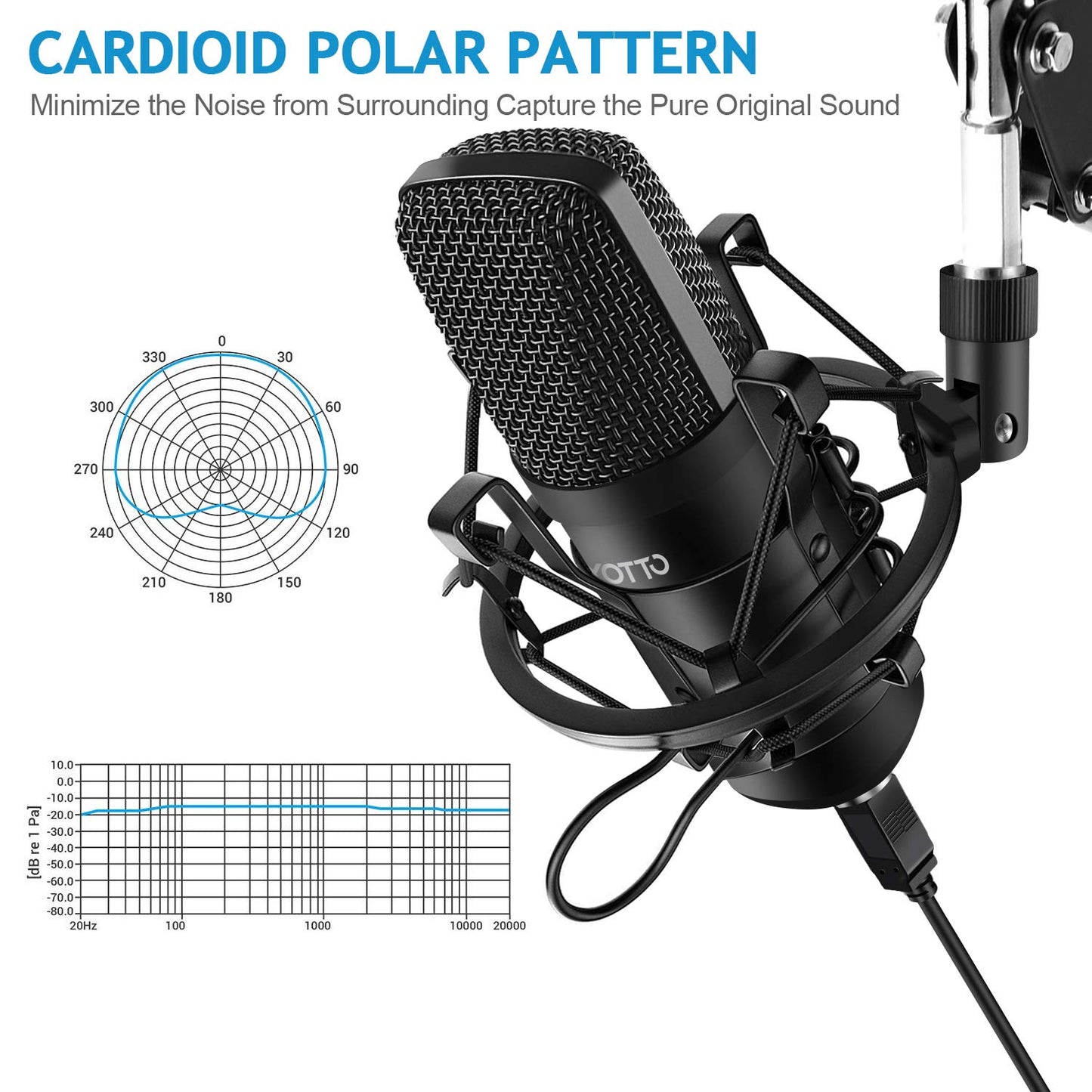 YOTTO USB Microphone Kit 192KHZ/24BIT Plug & Play Computer PC Microphone Studio Streaming Cardioid Mic with Boom Arm Shock Mount Pop Filter for