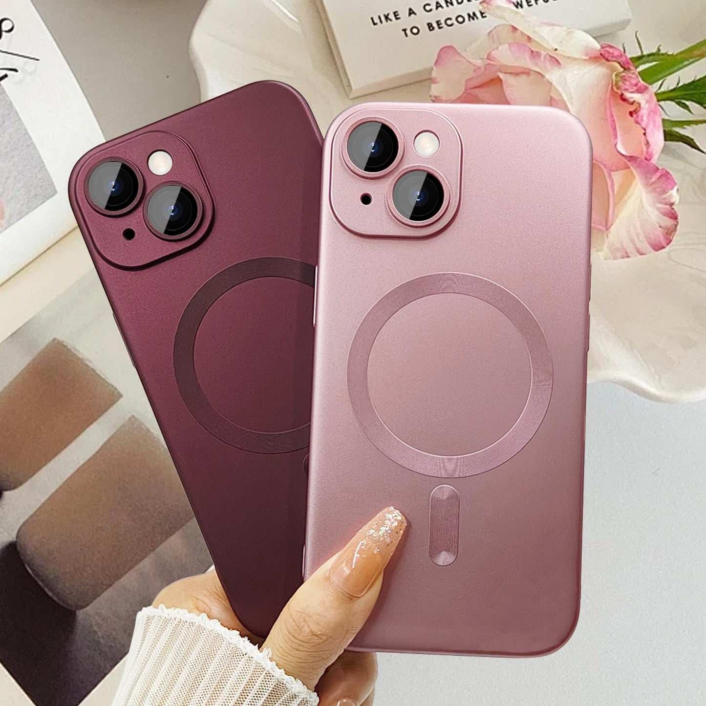ankofave Magnetic case for iPhone 13 Phone Case for Women/Men, Matte Luxury Soft Metallic Luster Design with Camera Lens Protector, Compatible