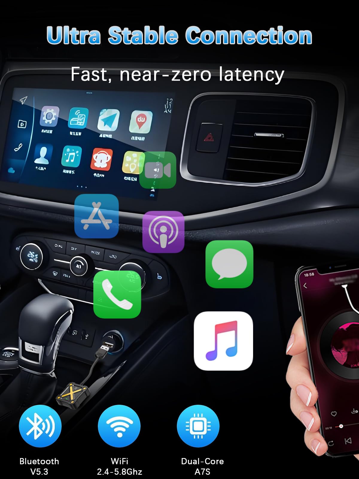 Velontork Wireless CarPlay Adapter for Apple iPhone - Bluetooth 5.3 Plug & Play, No Latency, Auto Reconnect, Compatible with 2016+ Factory Wired