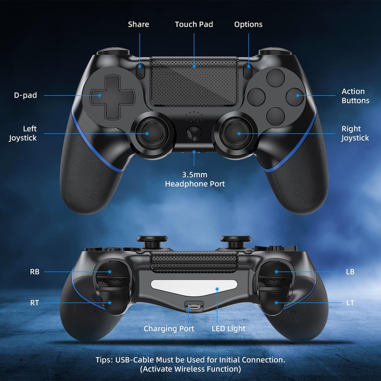 Turquvix Wireless Controller Compatible with PS-4/Pro/Slim