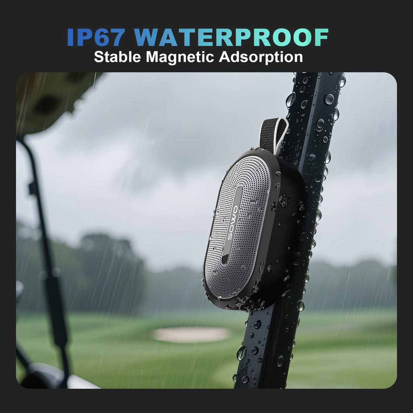 SOWO Wireless Portable Small Speaker, Ultra Magnetic Bluetooth Speaker for Golf Cart, Coverless IP67 Waterproof, 24 H Playtime, Pro Sound, Clip