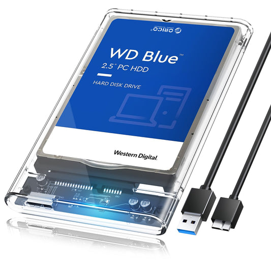 ORICO 2.5'' External Hard Drive Enclosure USB 3.0 to SATA III Tool-Free Clear Hard Disk Case for 2.5 inch 7mm 9.5mm SATA HDD SSD Max 6TB Support