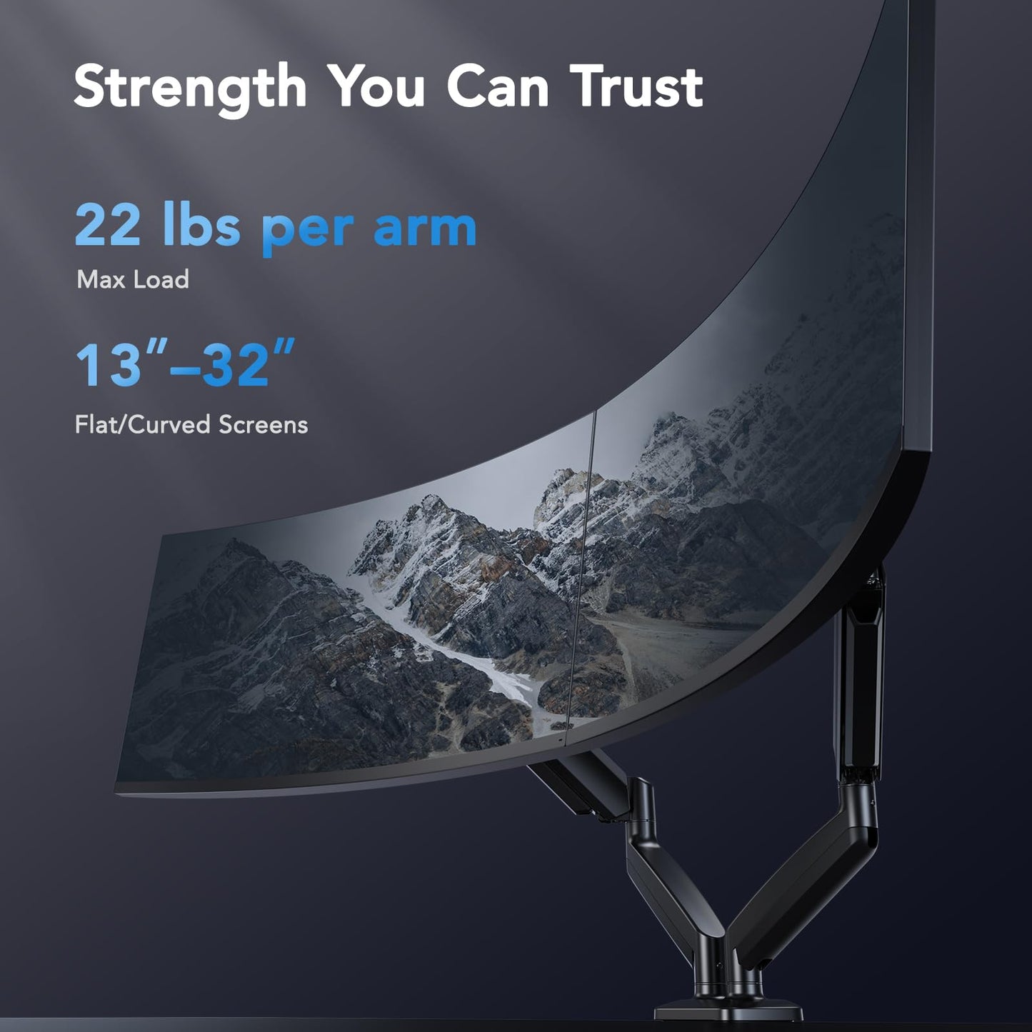 HUANUO Dual Monitor Mount, Mounts 2 Screens Up to 32 Inch, Holds 22 lbs per Arm, Dual Monitor Stand with Excellent Design, Height-Adjustable, Tilt