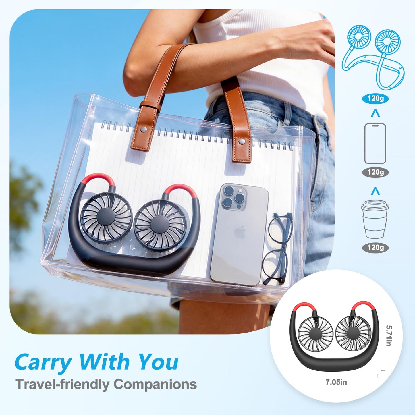 shuangjishan Neck Fan Portable Rechargeable: Personal Cooling Wearable Fan Around your Neck that Blow Cold Air for Men Women - Usb Should Fan Battery
