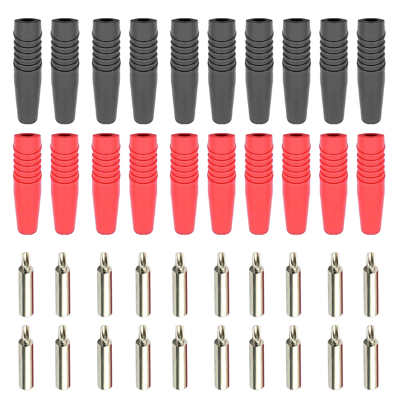DaFuRui 4mm Banana Plug?10 Pair Insulated Safety Shrouded 4mm Banana Plug Female Jack Socket Adapter Solder Type for Male Banana Plug Cable