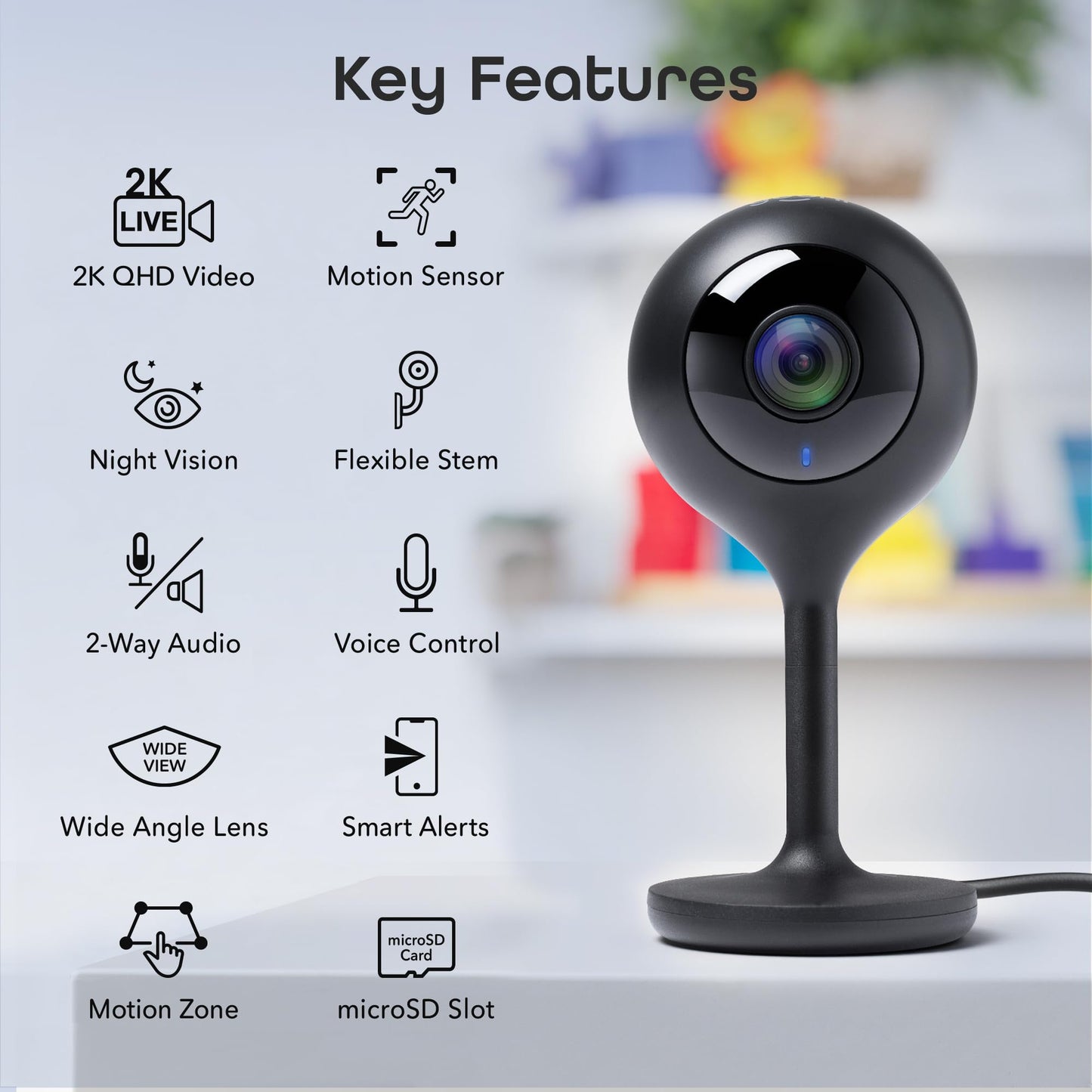 Geeni Look 2K 4MP Smart Indoor Security Camera - 1440p Ultra HD WiFi Pet & Baby Monitor with 2-Way Audio, Motion Detection Zones, 10m Night Vision,