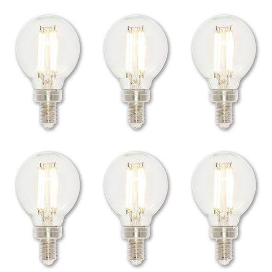 Westinghouse 5024220 4.5 Watt (60 Watt Equivalent) G16-1/2 Dimmable Clear Filament LED Light Bulb, Candelabra Base, 6-Pack