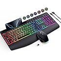 Wireless Keyboard and Mouse Combo- VEILZOR 2.4G Rechargeable Keyboard with Phone Holder, Ergonomic Wrist Rest, 9 RGB Backlit Effects, Silent Keyboard