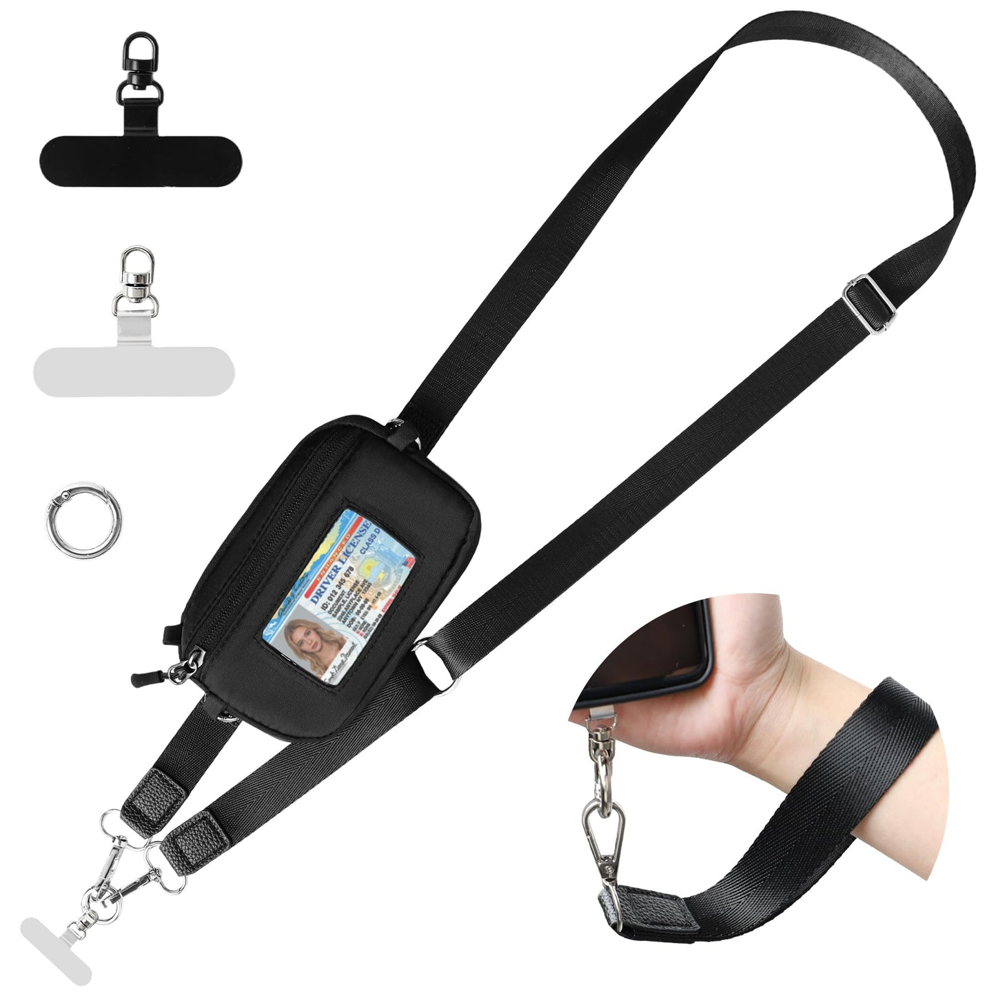FUVLIFE Clip and Go Strap for Phone with Wallet Crossbody, Cell Phone Lanyard for Women Men, Adjustable Phone Strap with Detachable RFID Wristlet