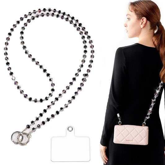 AOPNN High-end crystal lanyard Beaded Cellphone Lanyard Universal Suitable for most mobile phones and bags Keys, ID and Badges (Crystal purple black)