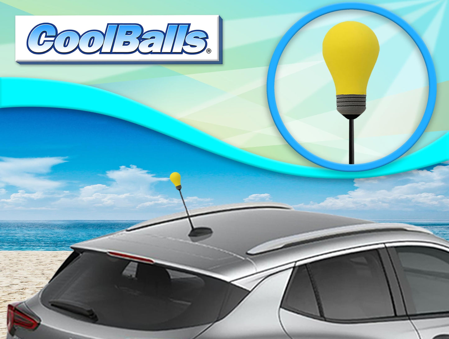 Genuine Coolballs Limited Edition Yellow Bright Idea Light Bulb EVA Foam Antenna Topper Auto Accessory - Fits Thin Style Antenna