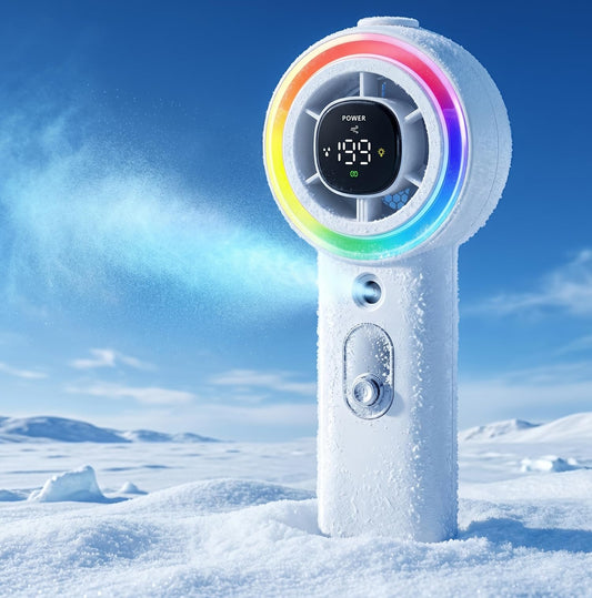 Portable Handheld Misting Fan with LED Lights, Personal Hand Mister Fan Water Spray, 15000RPM Mini Turbo Fans 4000mAh Rechargeable, Digital Screen